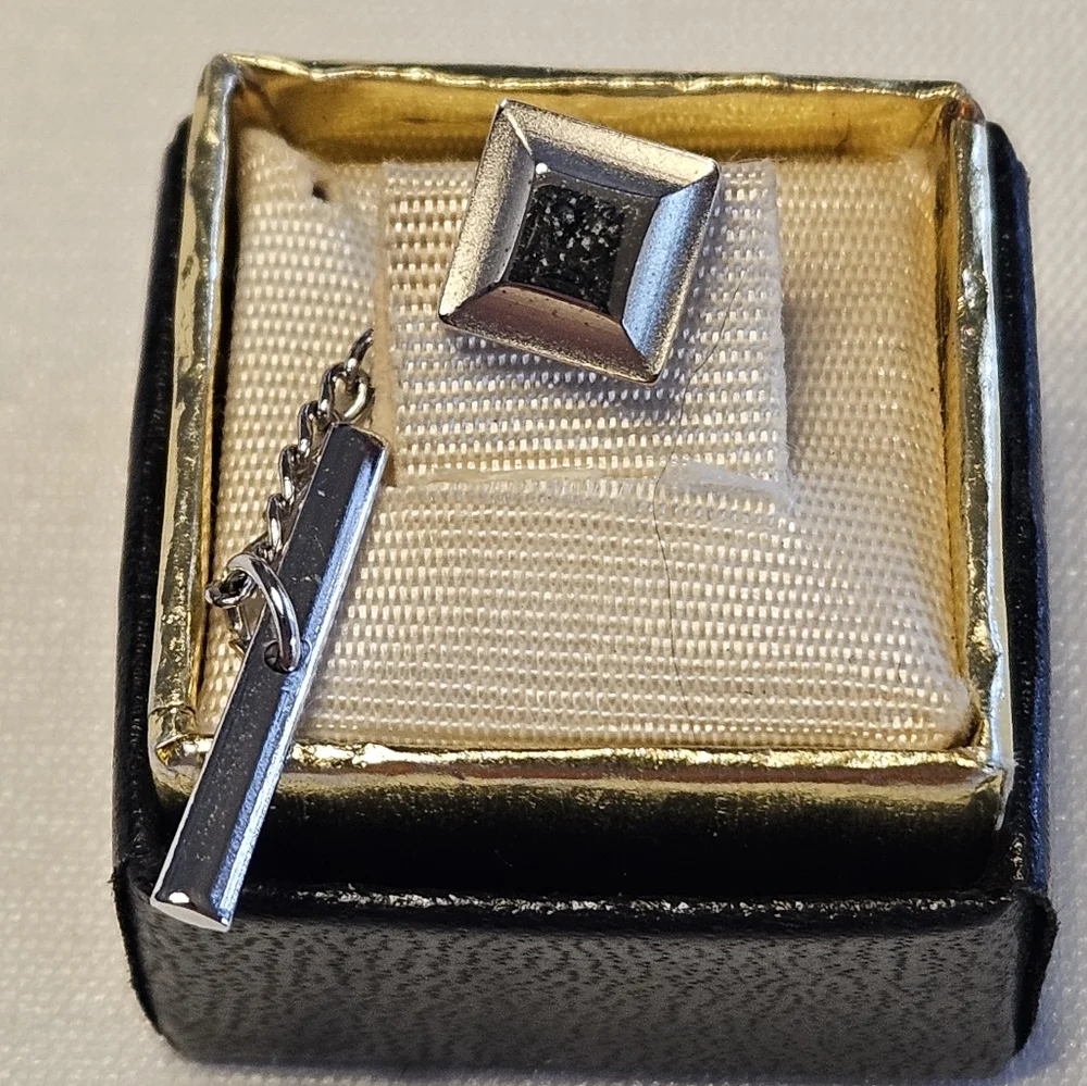 Modern Square Tie Tack with Black Onyx Center
